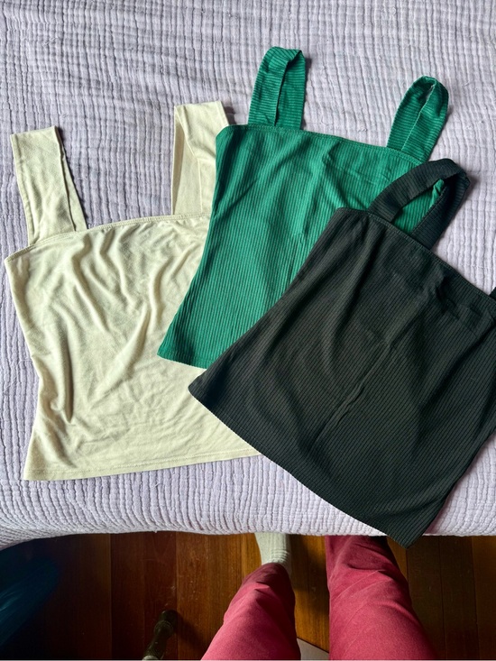 Reformation Tops - Reformation Ribbed Square-Neck Tank Bundle in Green, Black, Cream